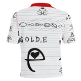 Gold.E White and Red doodle polo